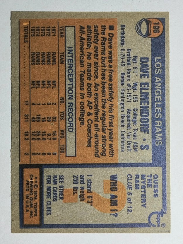 1976 Topps #196 Dave Elmendorf (EXMT)