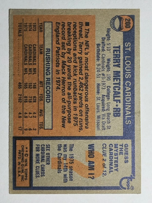 1976 Topps #200 Terry Metcalf (EX)