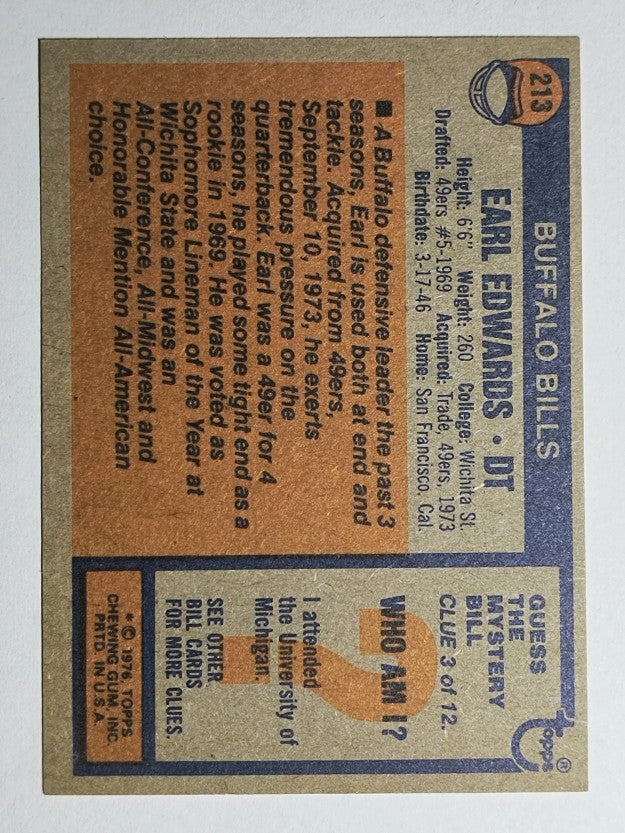 1976 Topps #213 Earl Edwards (NM)