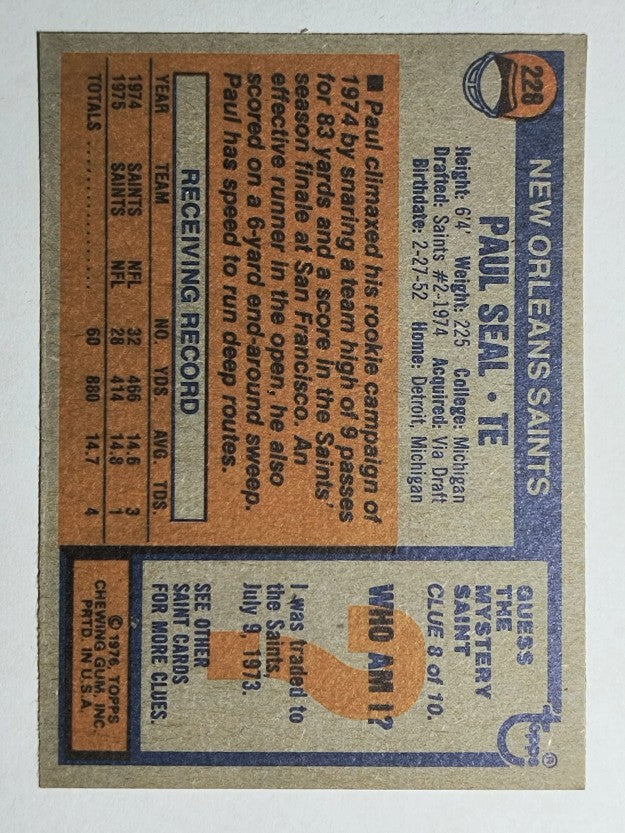1976 Topps #228 Paul Seal RC (EXMT)