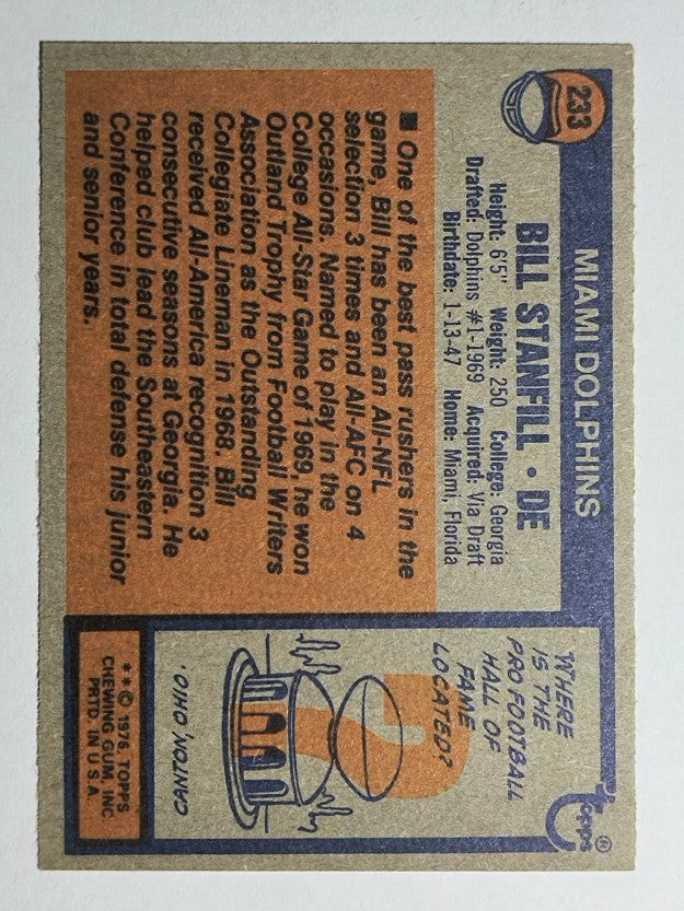1976 Topps #233 Bill Stanfill (NM)