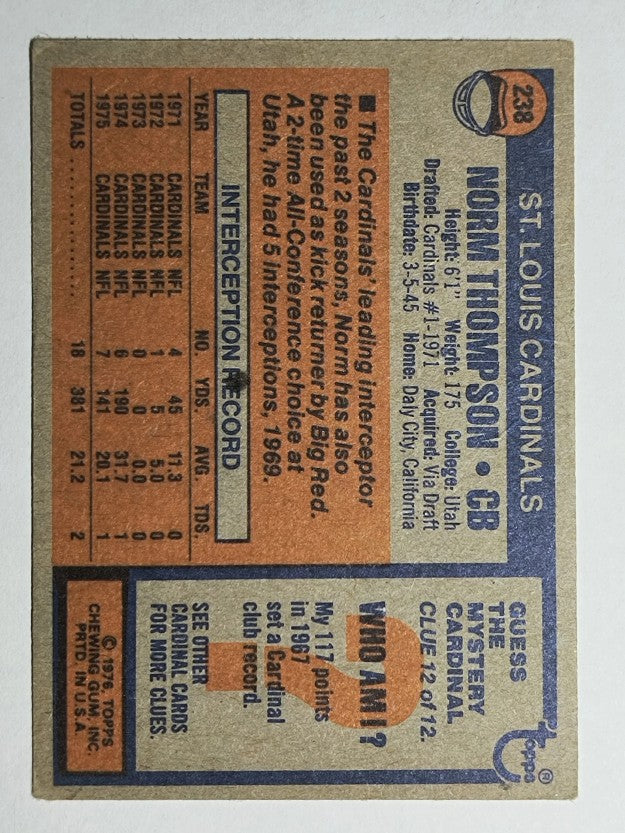 1976 Topps #238 Norm Thompson (VG)