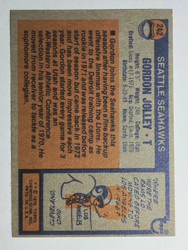 1976 Topps #242 Gordon Jolley RC (NM)