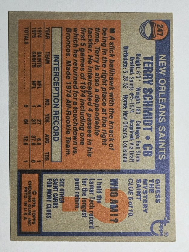 1976 Topps #247 Terry Schmidt RC (EX)