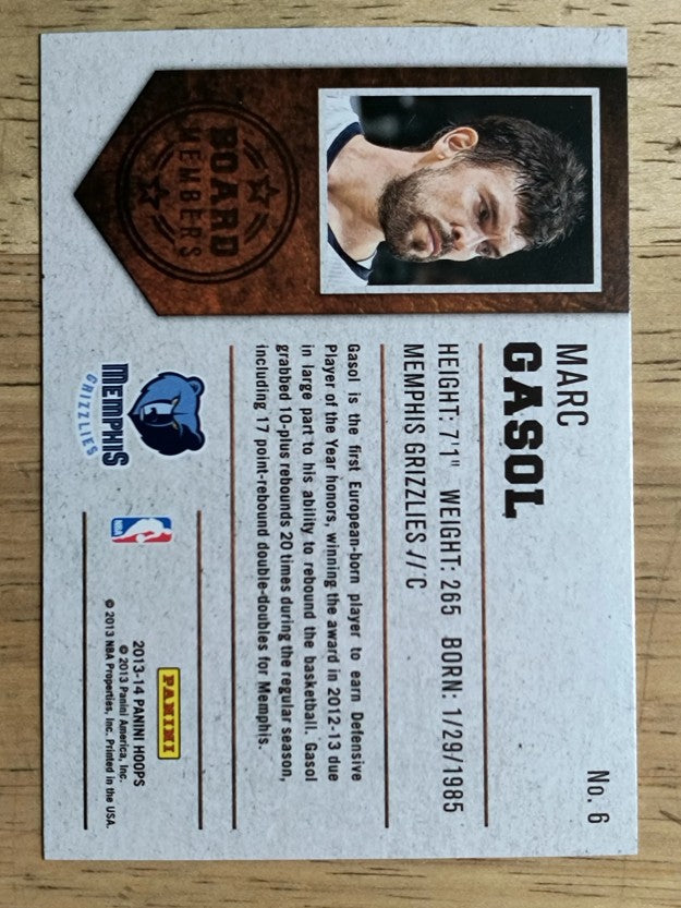 2013-14 Hoops Board Members #6 Marc Gasol