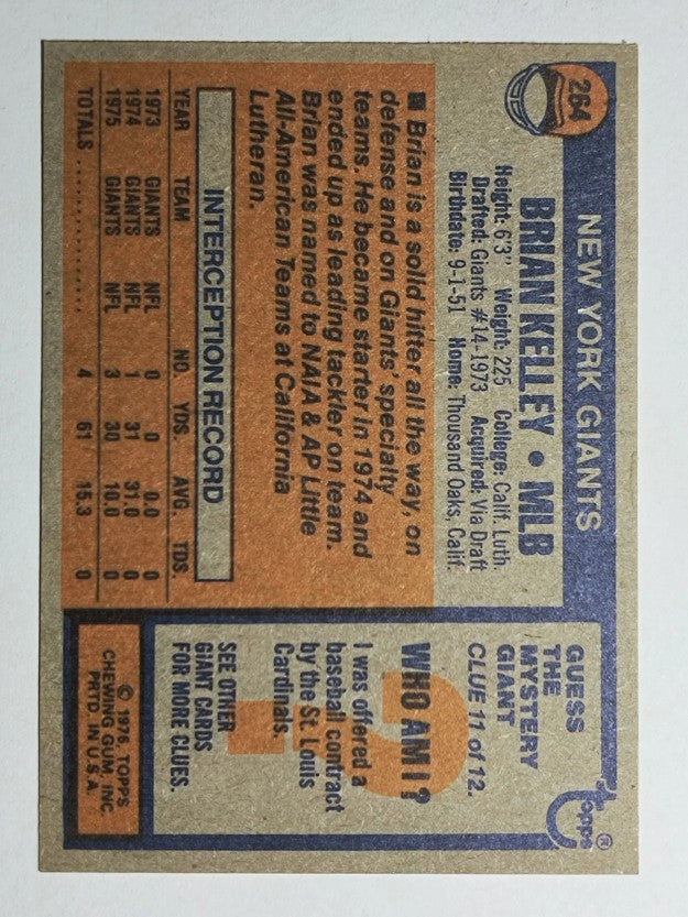 1976 Topps #264 Brian Kelley RC (VGEX)