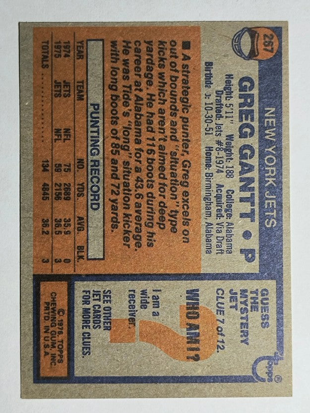 1976 Topps #267 Greg Gantt RC (NM)