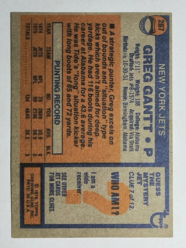1976 Topps #267 Greg Gantt RC (VGEX)
