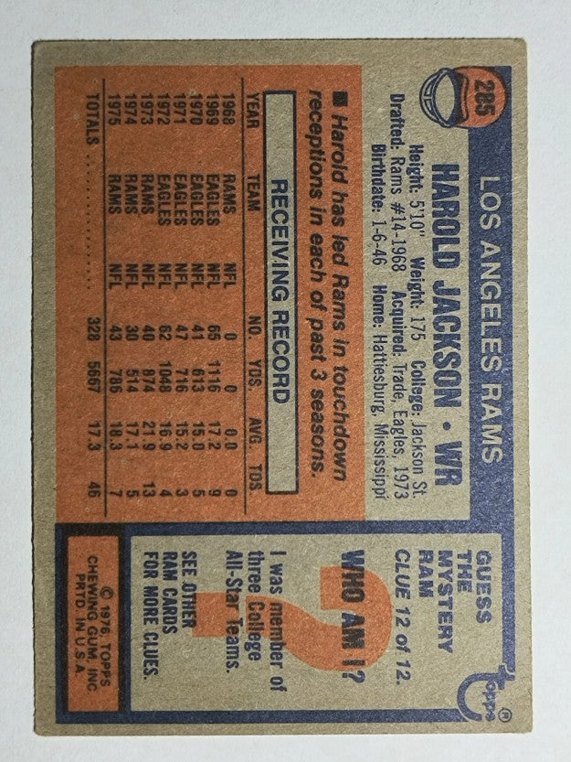 1976 Topps #285 Harold Jackson (VGEX)