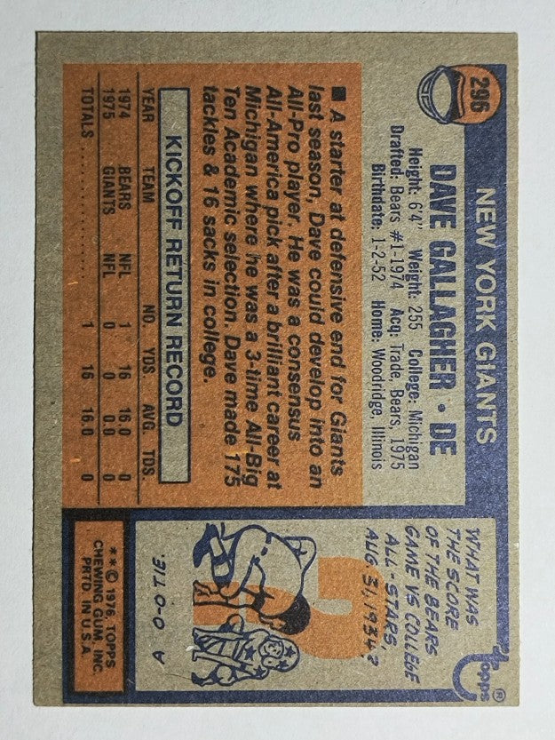 1976 Topps #296 Dave Gallagher (VGEX)