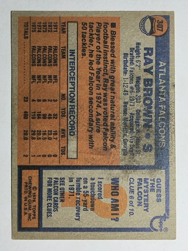 1976 Topps #307 Ray Brown (VGEX)