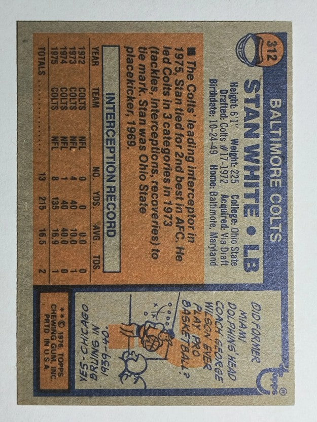 1976 Topps #312 Stan White (EXMT)