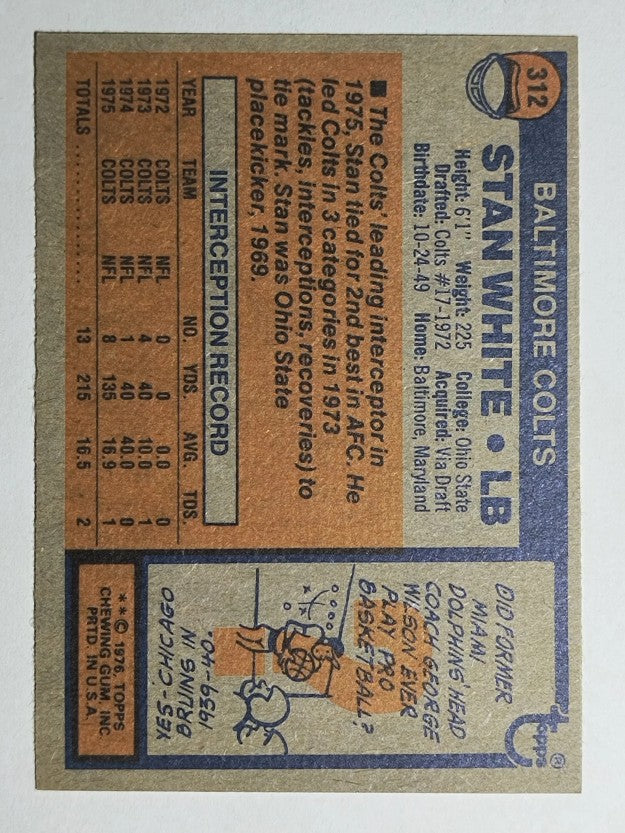 1976 Topps #312 Stan White (EXMT)