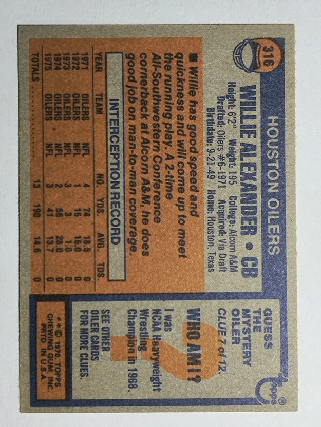 1976 Topps #316 Willie Alexander (EXMT)