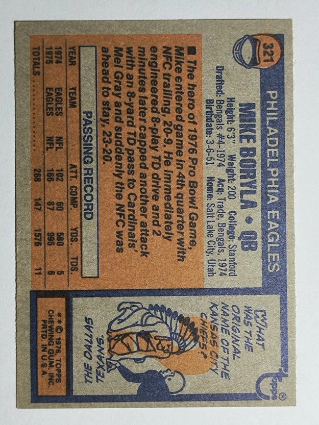 1976 Topps #321 Mike Boryla (EXMT)