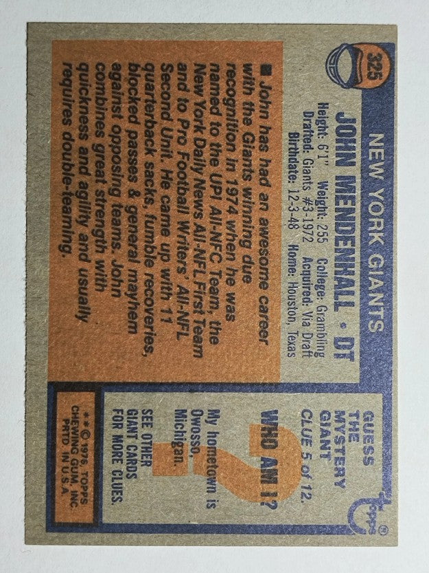 1976 Topps #325 John Mendenhall (EXMT)