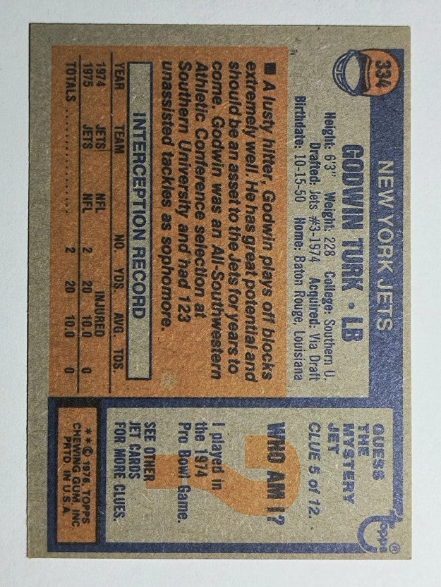 1976 Topps #334 Godwin Turk RC (NM)