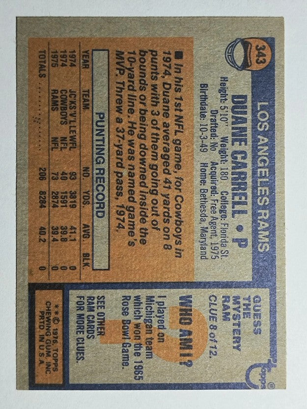 1976 Topps #343 Duane Carrell RC (EXMT)