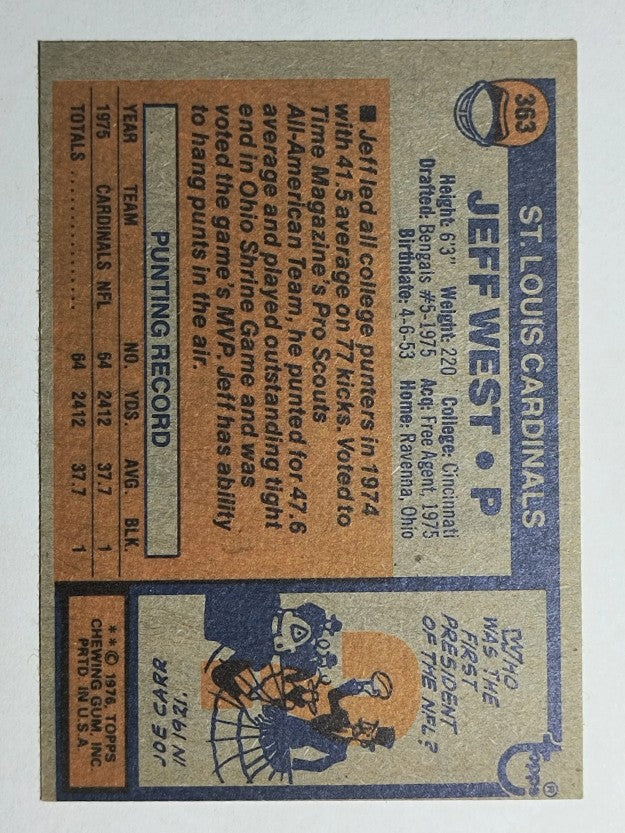 1976 Topps #363 Jeff West RC (EX)
