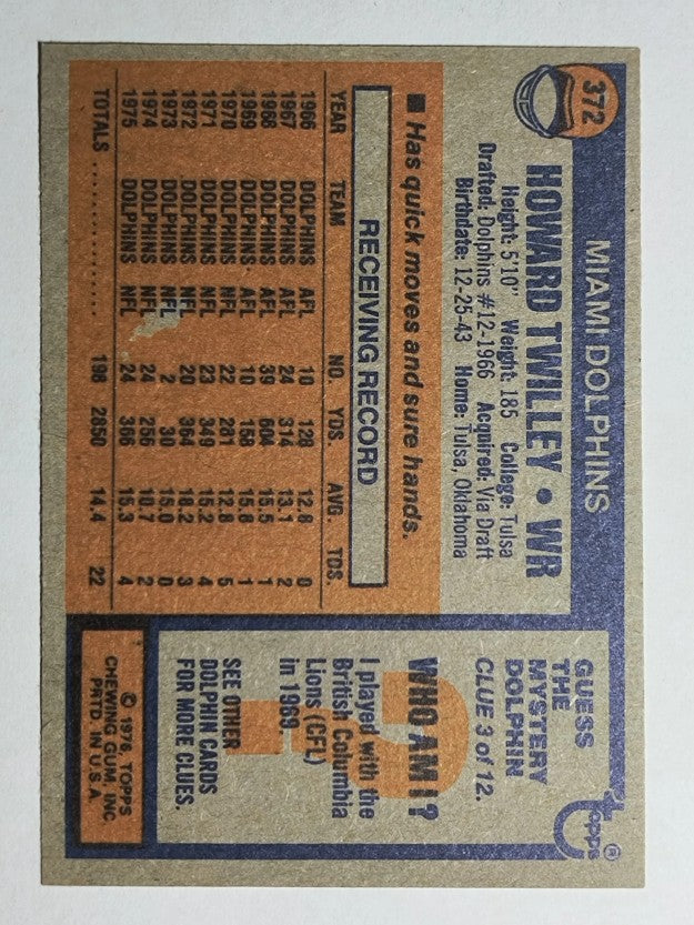 1976 Topps #372 Howard Twilley (NM)