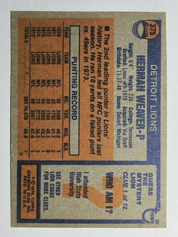 1976 Topps #375 Herman Weaver (VGEX)