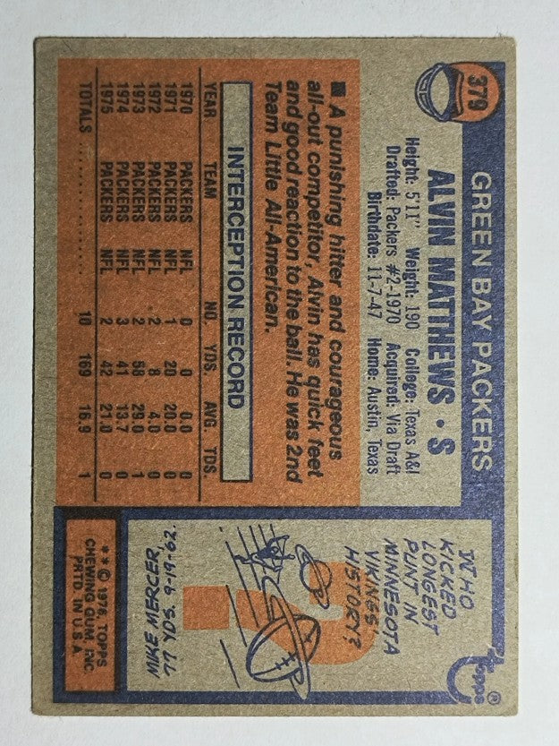 1976 Topps #379 Al Matthews (VG)