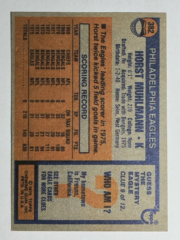 1976 Topps #382 Horst Muhlmann (VG)