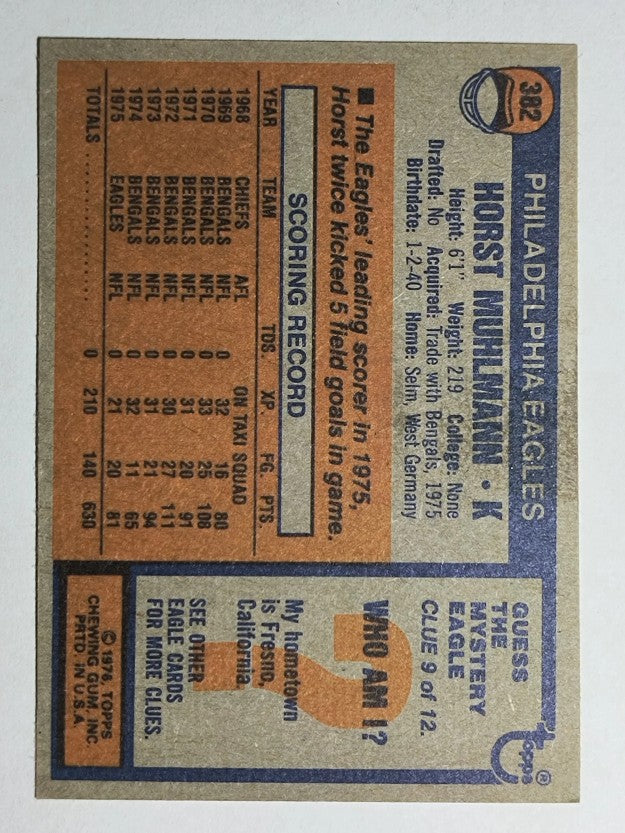 1976 Topps #382 Horst Muhlmann (EX)