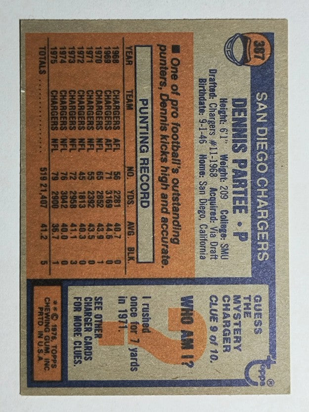 1976 Topps #387 Dennis Partee (EX)