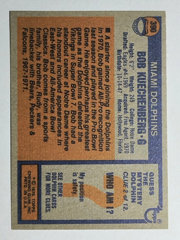 1976 Topps #390 Bob Kuechenberg (NM)
