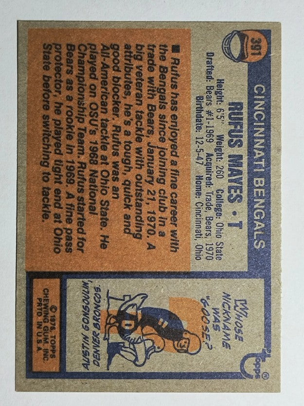 1976 Topps #391 Rufus Mayes (EX)