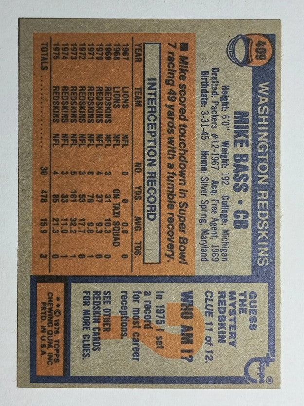 1976 Topps #409 Mike Bass (NM)