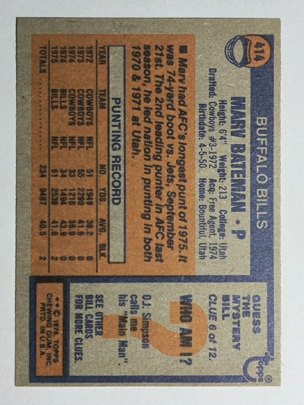 1976 Topps #414 Marv Bateman (EXMT)