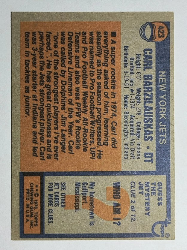 1976 Topps #423 Carl Barzilauskas RC (EX)