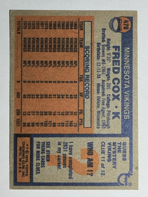 1976 Topps #479 Fred Cox (EXMT)