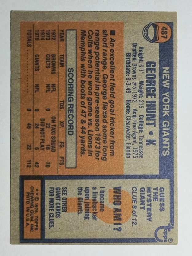1976 Topps #487 George Hunt (EXMT)