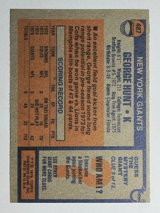 1976 Topps #487 George Hunt (EXMT)