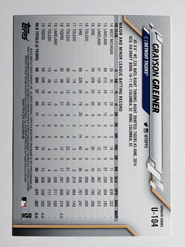 2020 Topps Update #U104 Grayson Greiner