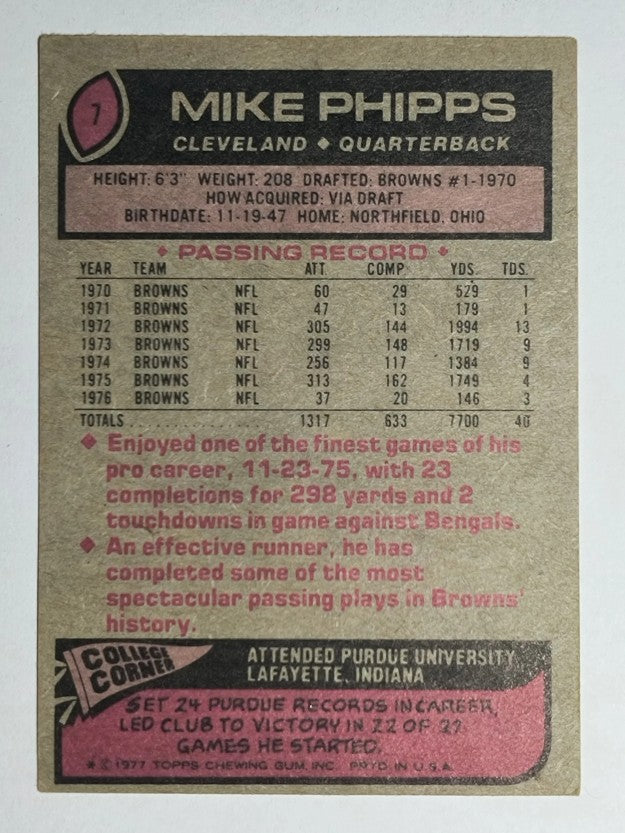 1977 Topps #7 Mike Phipps (VGEX)