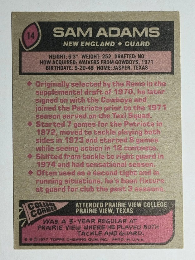 1977 Topps #14 Sam Adams (EX)