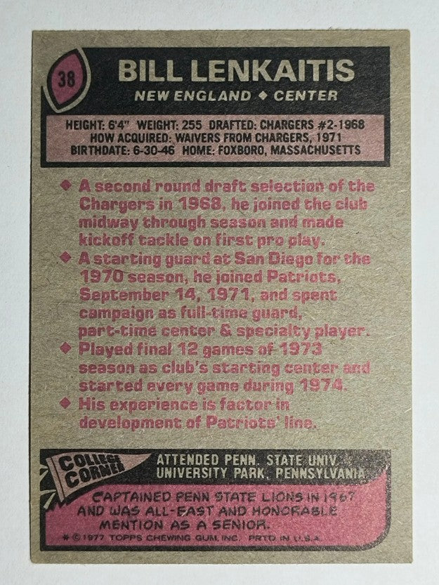 1977 Topps #38 Bill Lenkaitis (VGEX)