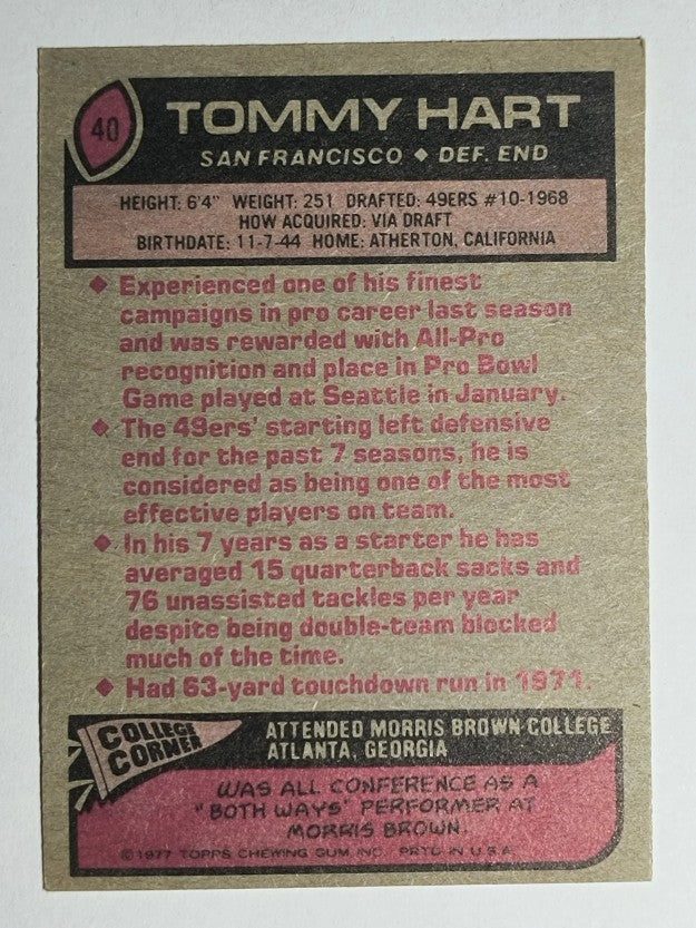 1977 Topps #40 Tommy Hart (EX)