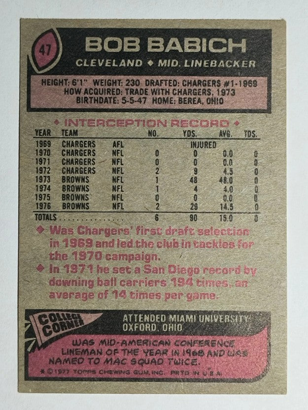 1977 Topps #47 Bob Babich (EX)