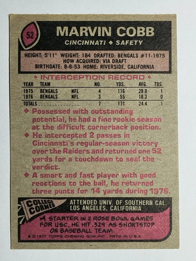 1977 Topps #52 Marvin Cobb (EX)