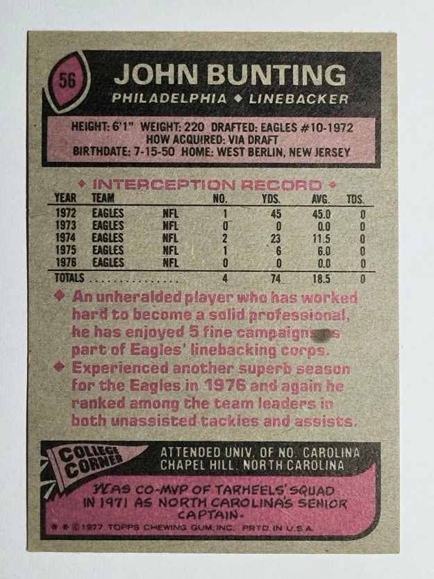 1977 Topps #56 John Bunting (EX)