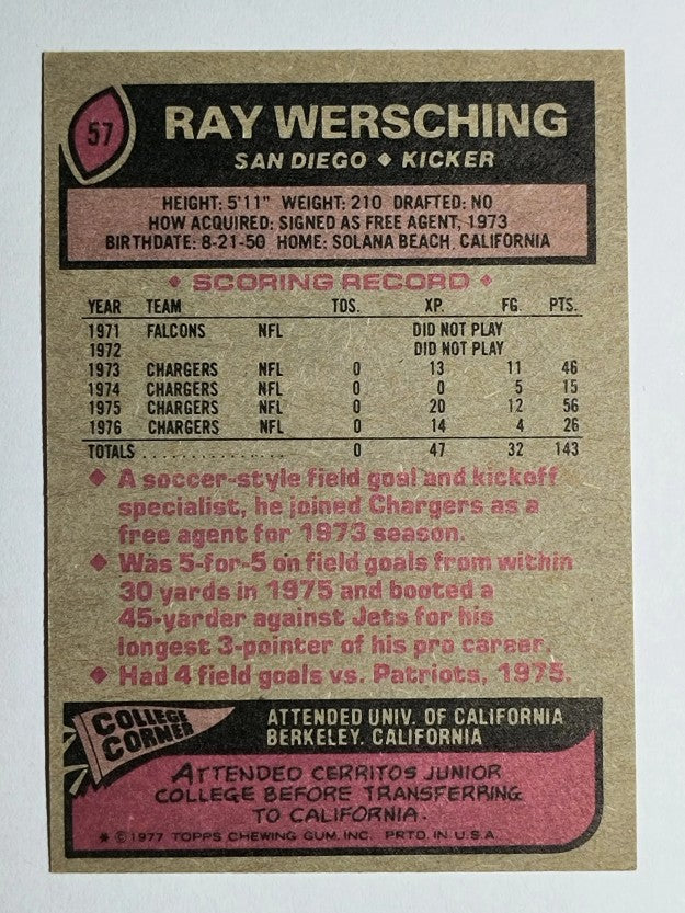 1977 Topps #57 Ray Wersching (VGEX)