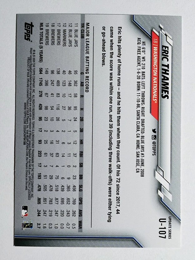 2020 Topps Update #U107 Eric Thames