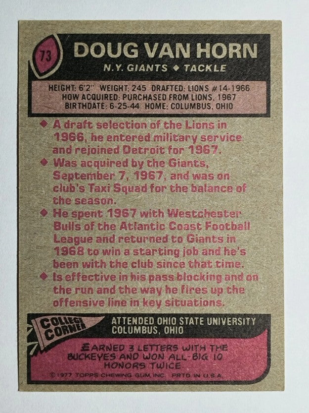 1977 Topps #73 Doug Van Horn (EX)