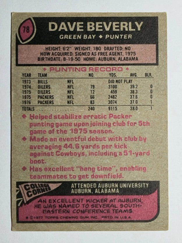 1977 Topps #78 Dave Beverly (EX)