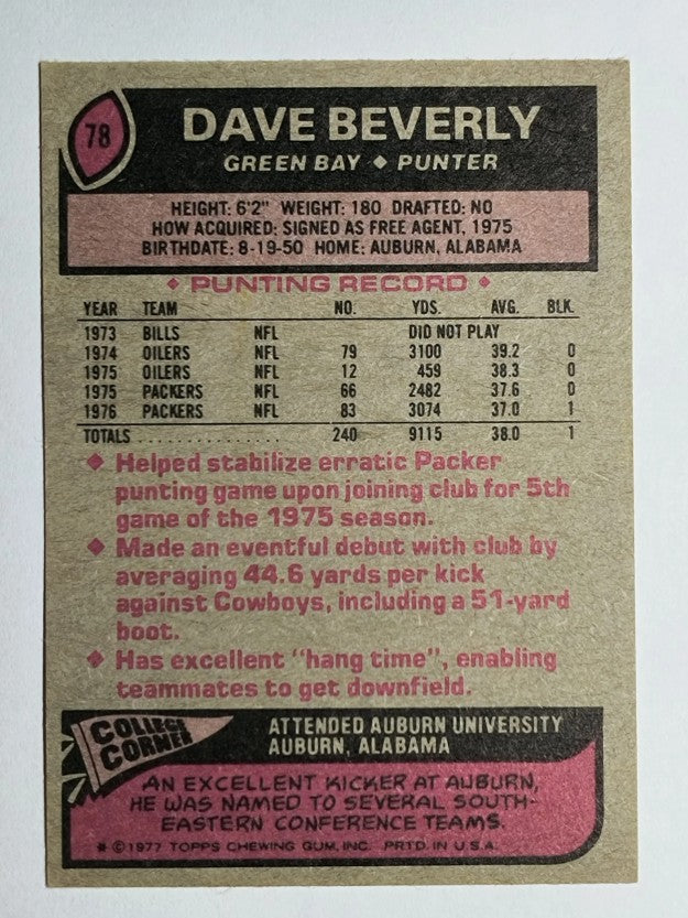 1977 Topps #78 Dave Beverly (EXMT)
